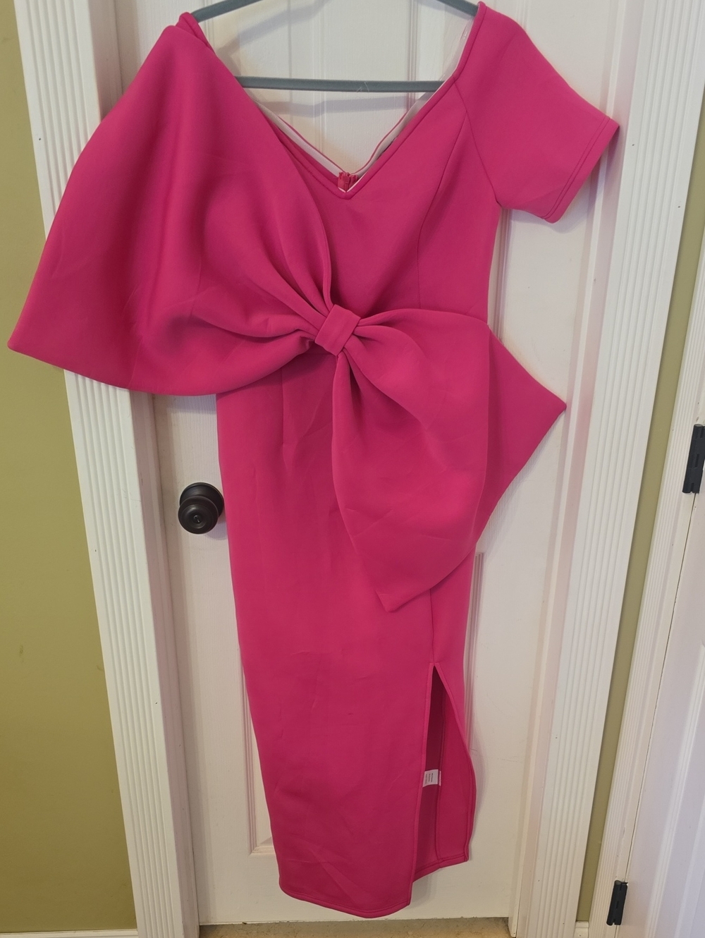 Fuchsia Bow-Detail Women's Maxi Dress Side Slit Size Large
